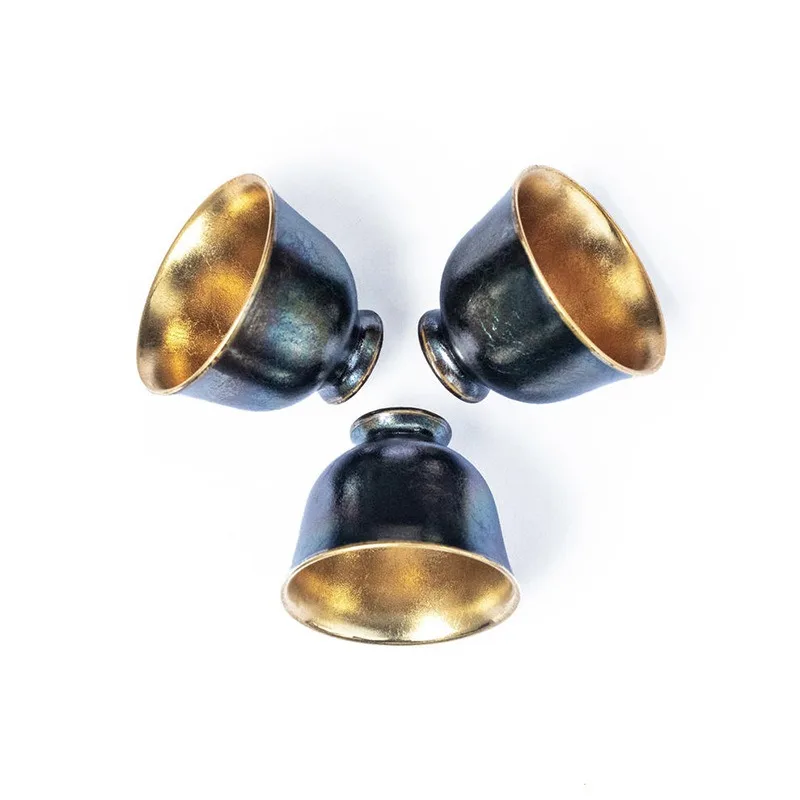 24K peacock glaze gold cup tea bell  tray set three-entry