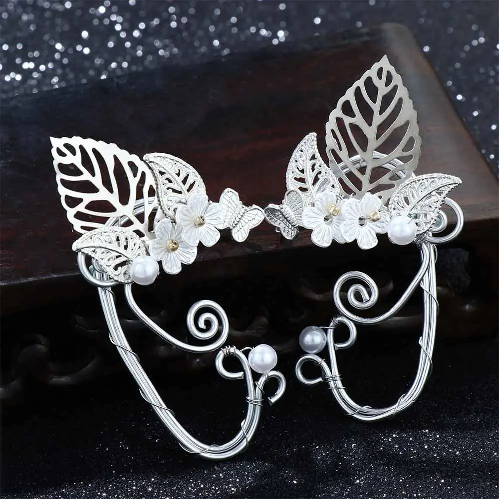 1 pc Chic Elf Pearl Hollowed Flower Leaf Cosplay Fairy Ear Wrap Cuffs Earrings for Women Girls Wedding Jewelry Halloween jewelry