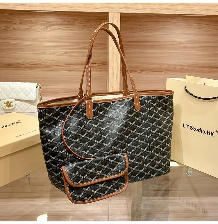 

Light Luxury Fashion Brand Dog Tooth Women's Large Capacity Tote Bag Temperament Commuting Niche High-end Sense Shoulder Bag