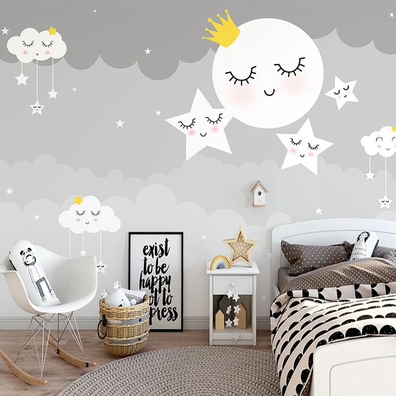 

Custom Wallpaper Nordic Hand Painted 3D Cartoon Cloud Starry Sky Murals Children's Room Bedroom Background Decor Papel De Parede