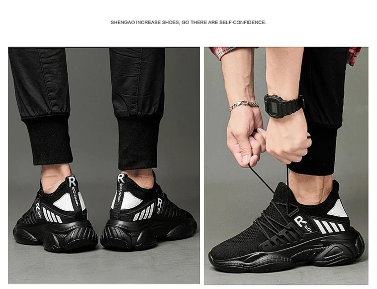 Herren-Schuhe mit verstecktem Absatz, atmungsaktive Sneaker, versteckte Absätze, erhältlich in den Höhen 8 cm und 6 cm, optional erhöhte Absatzhöhe, sportliche Schuhe für Männer, die größer wirken lassen. – Detail 19