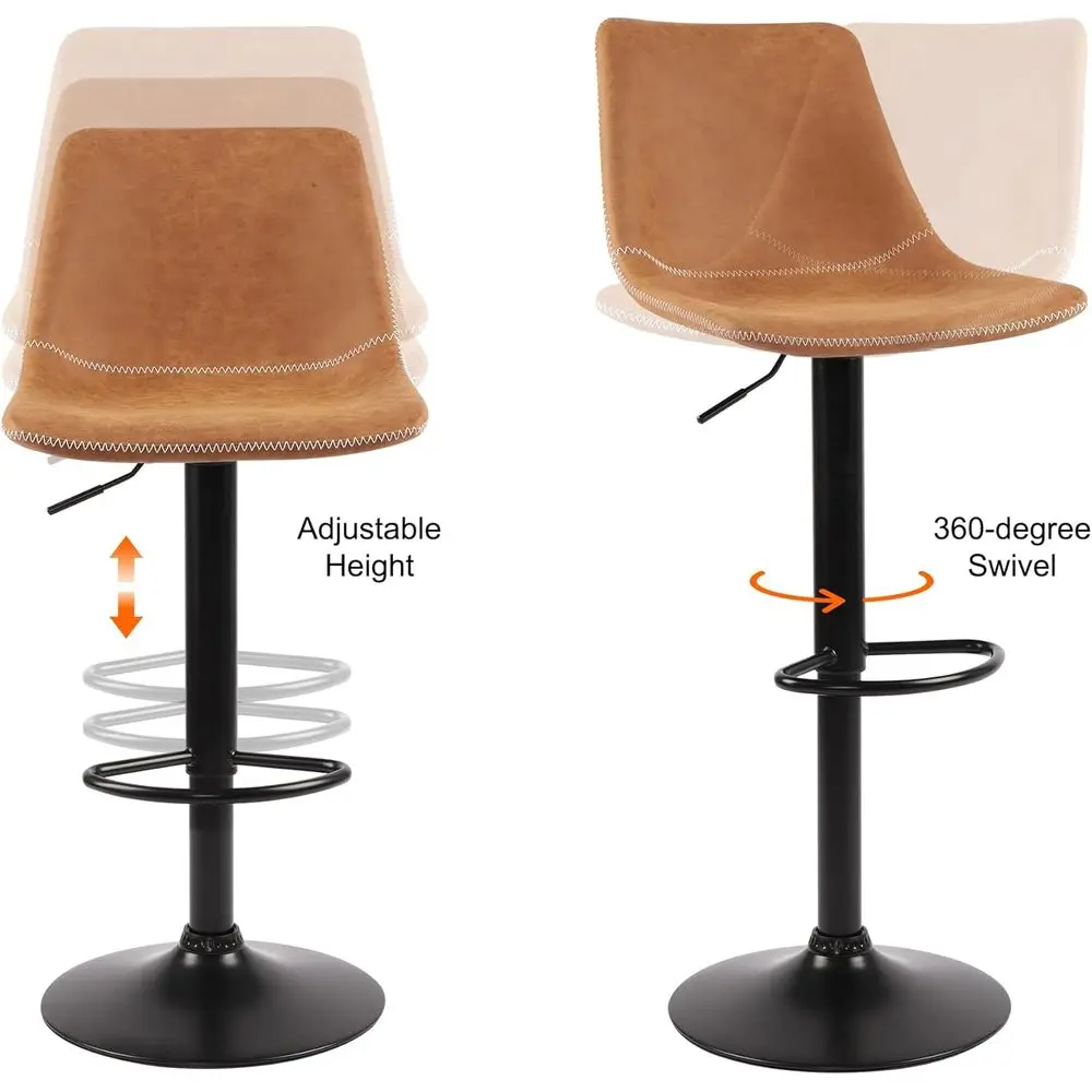 Rétro Marron 360 °   Tabourets de bar pivotants à hauteur de comptoir, ensemble de 2