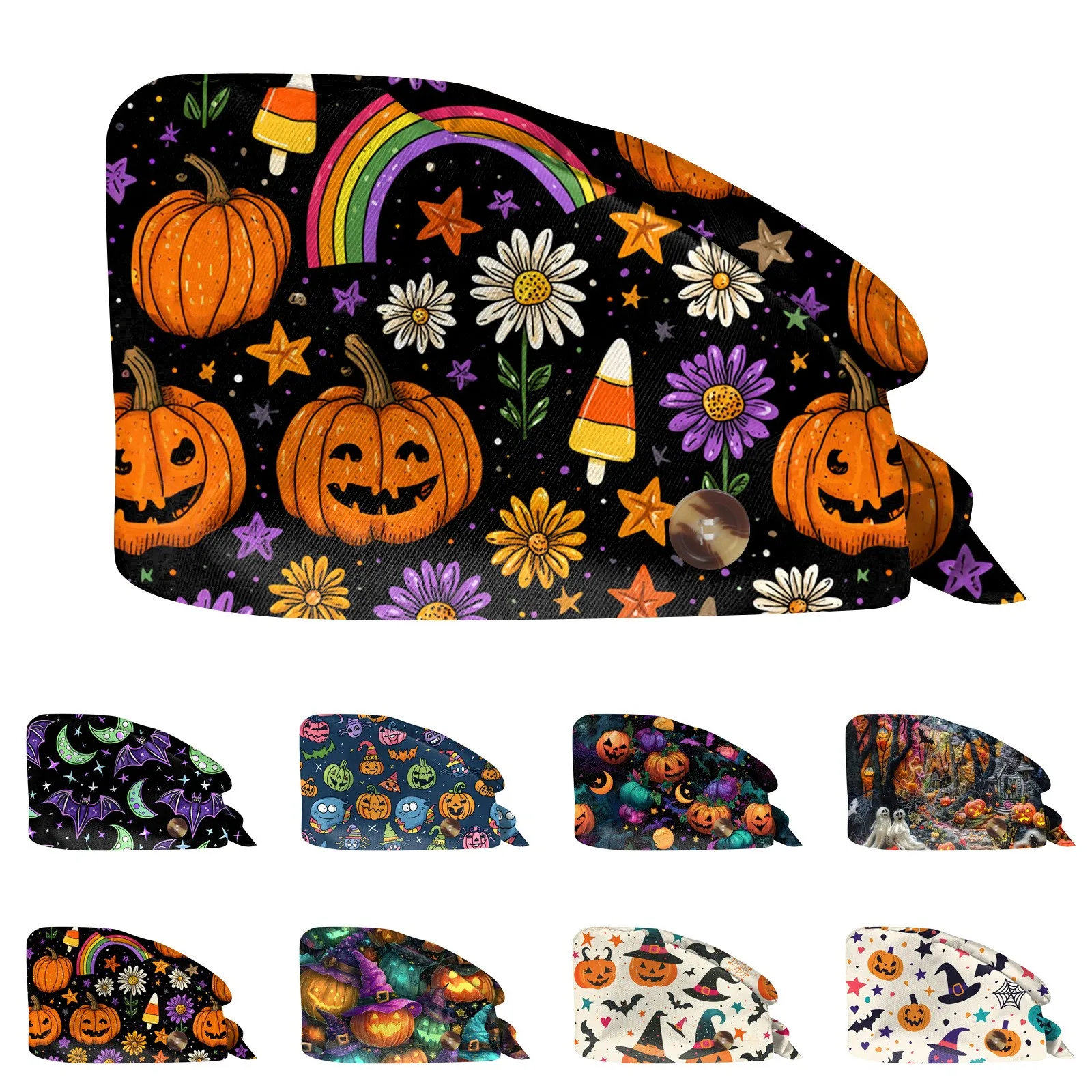 Halloween elemento imprime padrão boné pet shop laboratório beleza trabalho chapéu esfrega boné enfermeira acessórios baotou chapéu poeira boné enfermeira chapéu