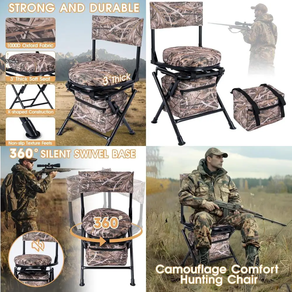 

360 Degree Swivel Hunting Chair for Ground Blinds, Folding Hunting Seat, Fishing Chair, Lightweight, Portable