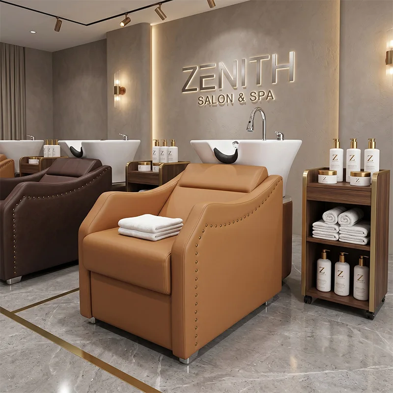 Semi-reclining shampoo bed retro ceramic basin hair salon spa shampoo bed
