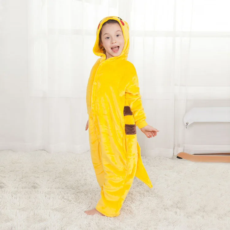 Pokemon Pikachu Polyester Flannel Cartoon Sleep Jumpsuit Anime Peripheral Winter Spring Autumn Children's Home Clothing Gifts