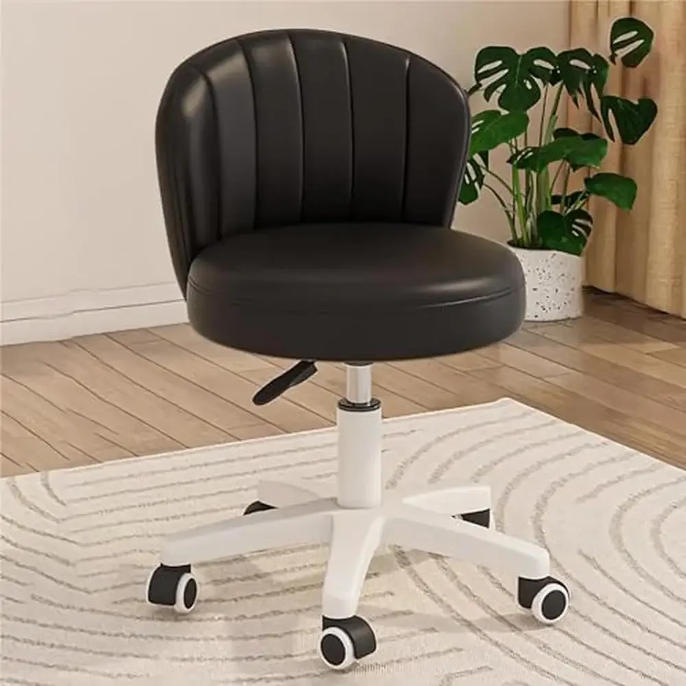 Swivel Drafting Chair with Adjustable Height PU Leather Office Chair Rolling Stool Work Task Vanity Comfortable Support & Easy