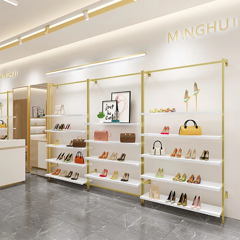 

Shoe rack, shoe store display rack, store wall, men's and women's shoe shelves, multi-layer bags, classmates, wall-mounted