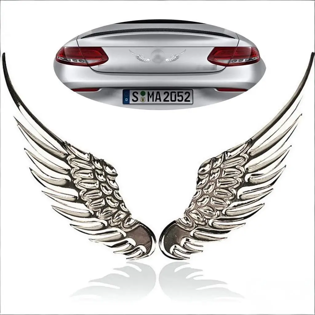 2pcs Car Automatic Motorcycles Body Styling Stickers Eagle Angel Wings Badge Style ABS Decals Car Exterior Accessory 13x7CM