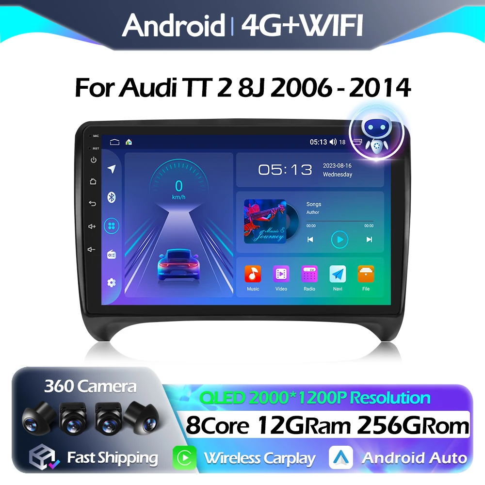 

Navigation GPS For Audi TT 2 8J 2006 - 2014 Car Radio Multimedia Video Player Android Auto Carplay WIFI BT QLED