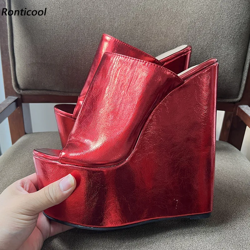 Ronticool-Sandales à Plateforme pour Femme, Chaussures d'Été, à Talons Hauts, Rondes, Magnifiques, Rouges, de ix, Grande Taille 4 à 15, US