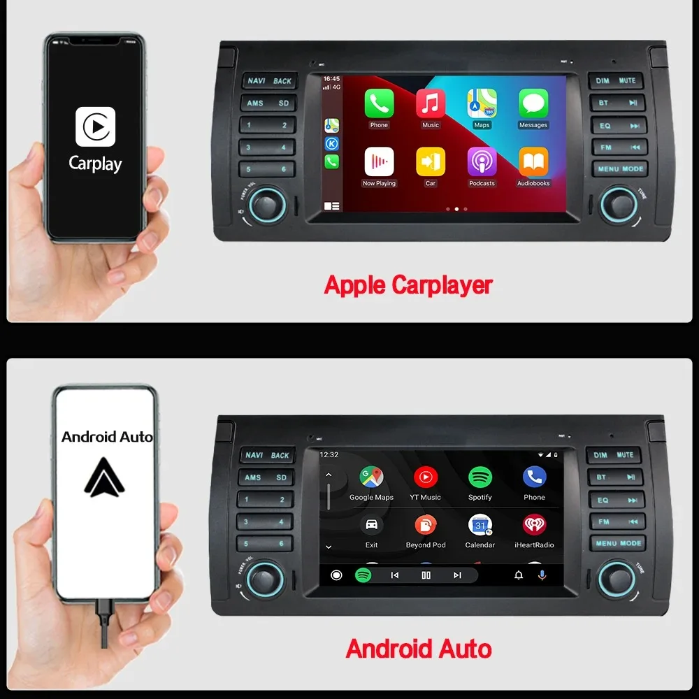 Android14 7inch TouchScreen Radio Head Unit Car Screen Multimedia Video Player Wireless CarPlay Car Video for X5 E39