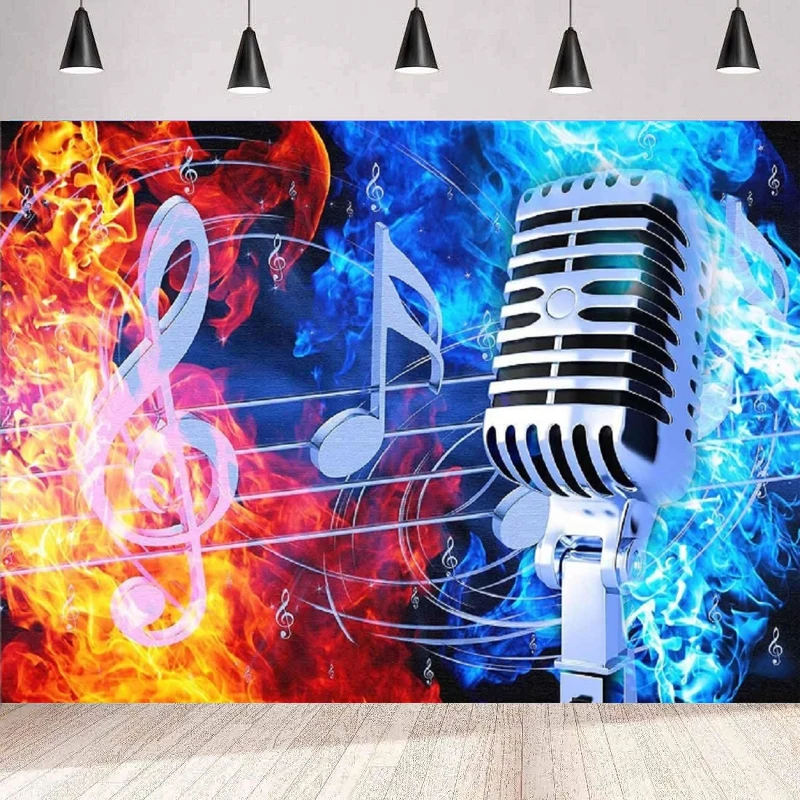 

Ice Fire Microphone Photography Background Crazy Dream Rock Music Symbol Rap Concert Musical Notes Party Backdrop Wall Banner