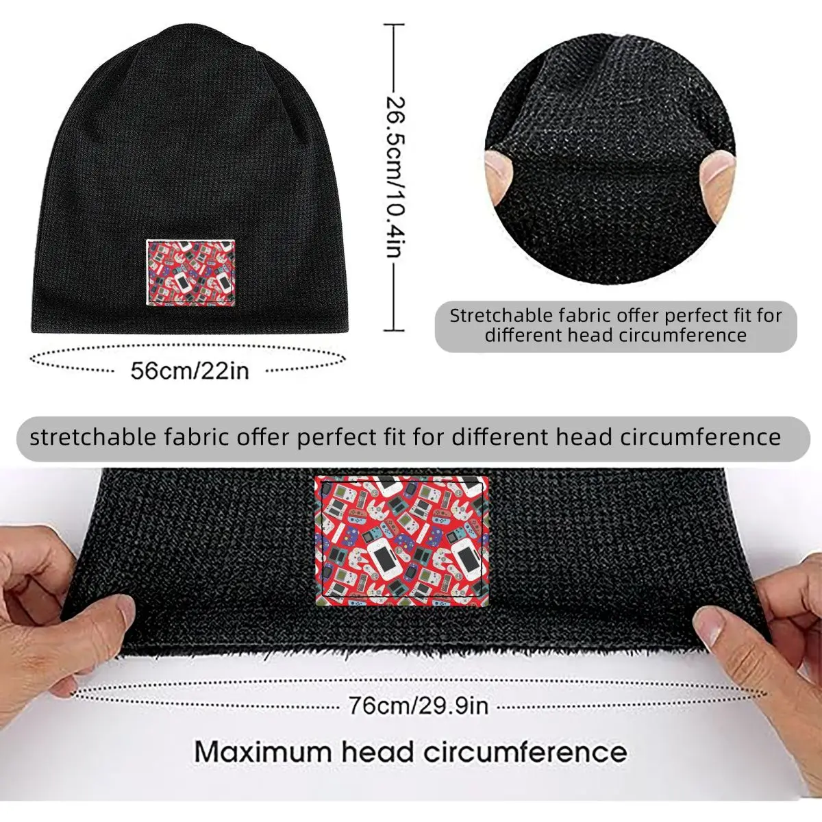 Game Controllers Nintendo Waffle Knit Fleece Lined Beanie with PU Leather Patch Unisex Warm Winter Soft Cap