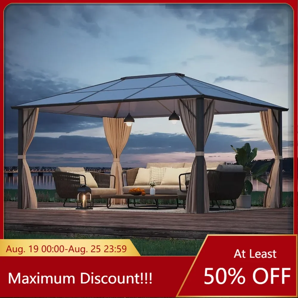 

Hardtop Gazebo,Outdoor Polycarbonate Roof Canopy,Aluminum Frame Permanent Pavilion,Sunshade for Garden,Patio,Lawns