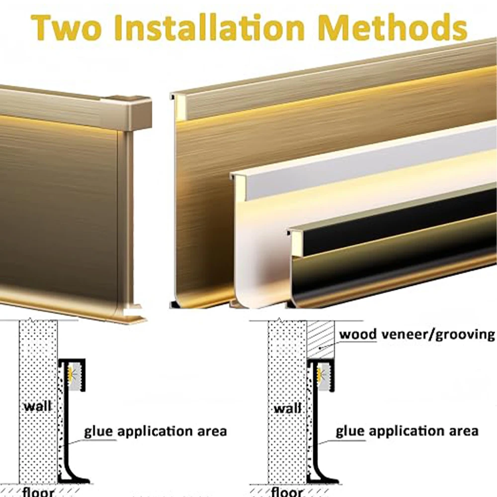 Surface Mounted Ultra-Thin LED Skirting Board Aluminum Profile H30/50/80mm Luminous Baseboard Strip Light Indoor Wall Decor