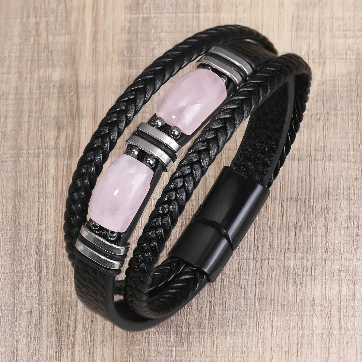 Fashion Charm Men's Bracelet Magnet Buckle Leather Bracelet Natural Stone Tiger's Eye Obsidian Bracelet Men's Jewelry Gifts
