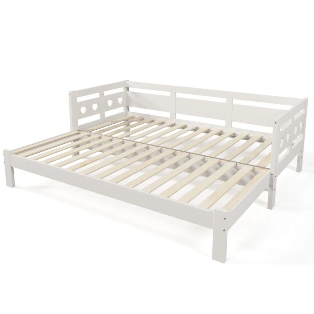 Daybed Cabin Bed Wooden 3FT Single Sofa Guest Bed Sofa Bed, Pull out Trundle Wooden Bed Heart-Shaped -90 X190 cm -White
