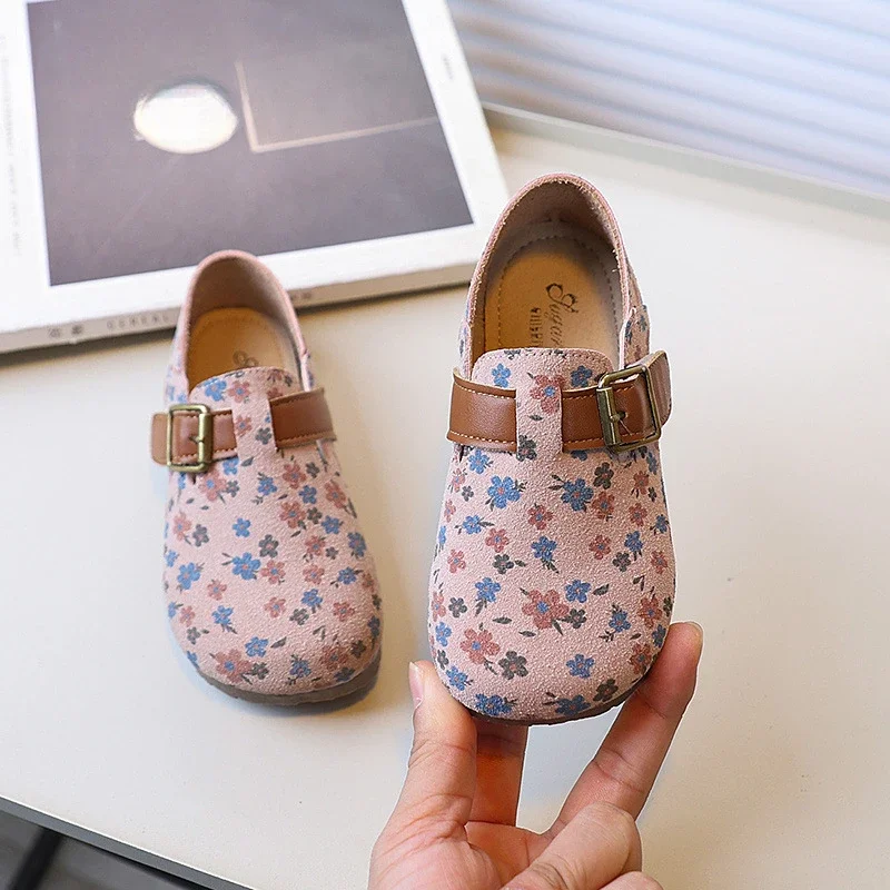 Girls' Flat Shoes Fashion Floral Pattern Kids Leather Shoe Spring Autumn New Versatile Children Fashion Causal Shoes Soft Bottom