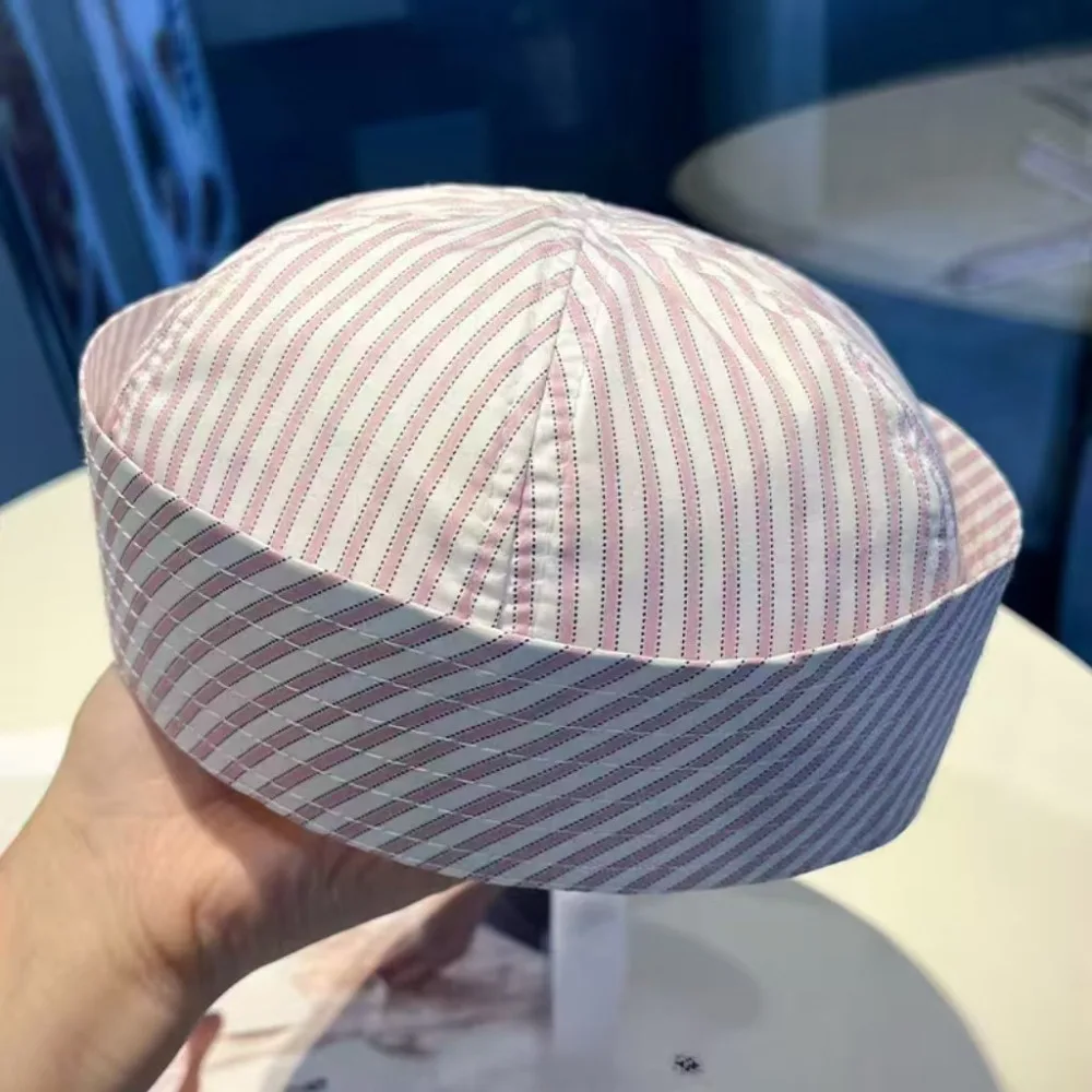 Sweet Y2K Stripe Sailor Hat Cute Solid Color Painter Hat Octagonal Polyester Beret Hat Summer