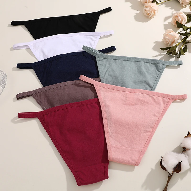 5PCS/Set Women Cotton Briefs Sexy Low Rise Panties Metal Ring Hollow Breathable Underwear Solid Color Comfortable Lingerie M-2XL image 2