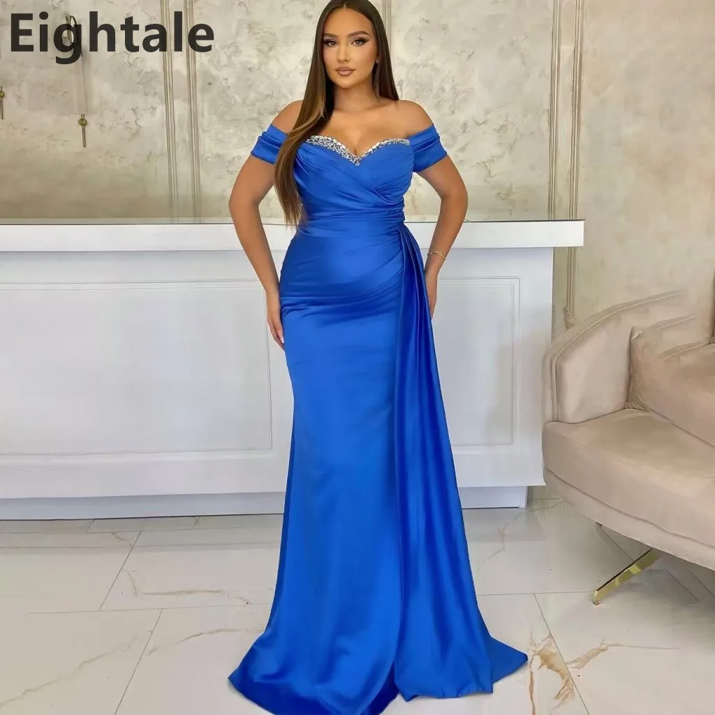 

Eightale 2025 Royal Blue Mermaid Evening Dress Off-Shoulder Satin Beaded Wedding Prom Dubai Party Gown Customizable