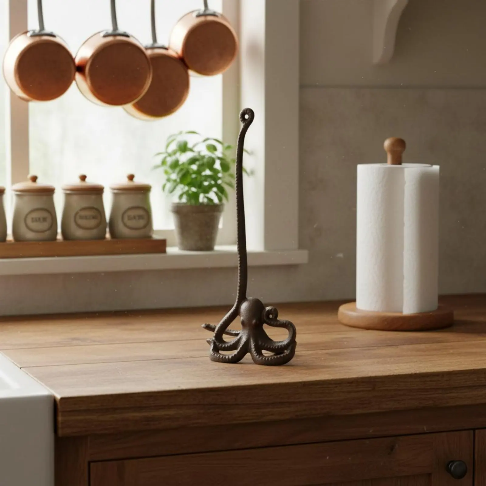 

Cast Iron Squid Paper Towel Holder Weighted Base Squid Paper Towel Holder Sturdy & Stable Non-Slip for Beach House, Bakery