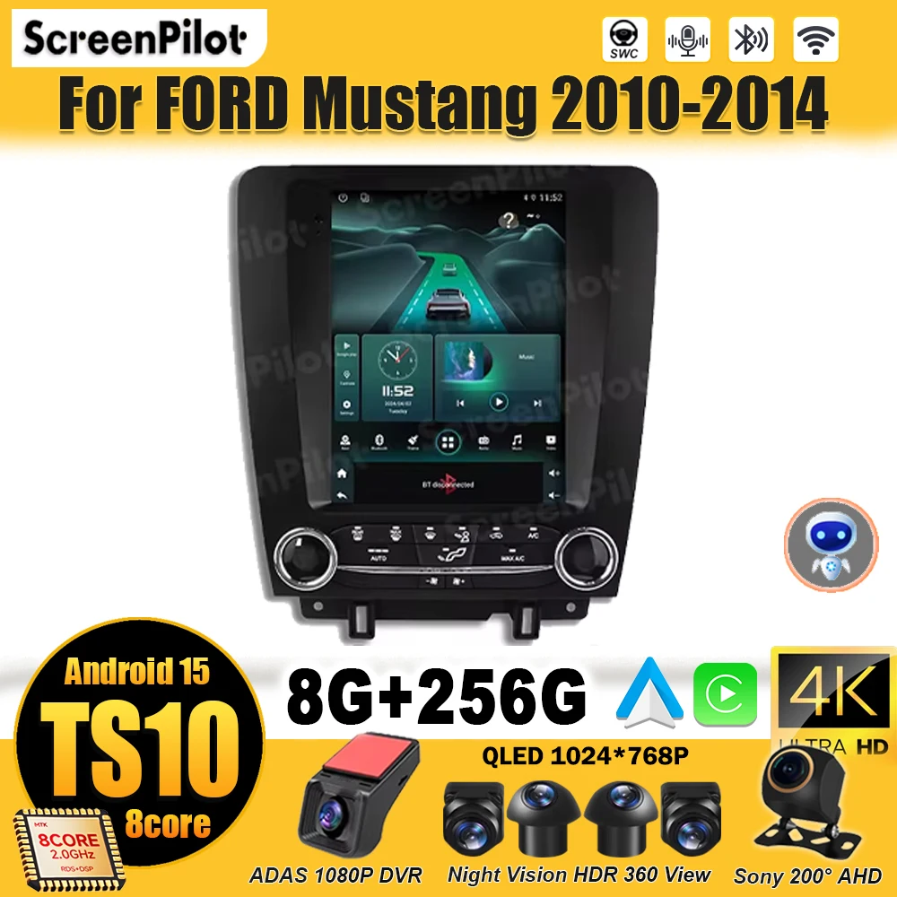 

Для FORD Mustang 2010-2012 2013 2014 Android 15 9,7-дюймовый мультимедийный видеоплеер GPS-навигация Bluetooth 8-ядерный RDS Tesla Style