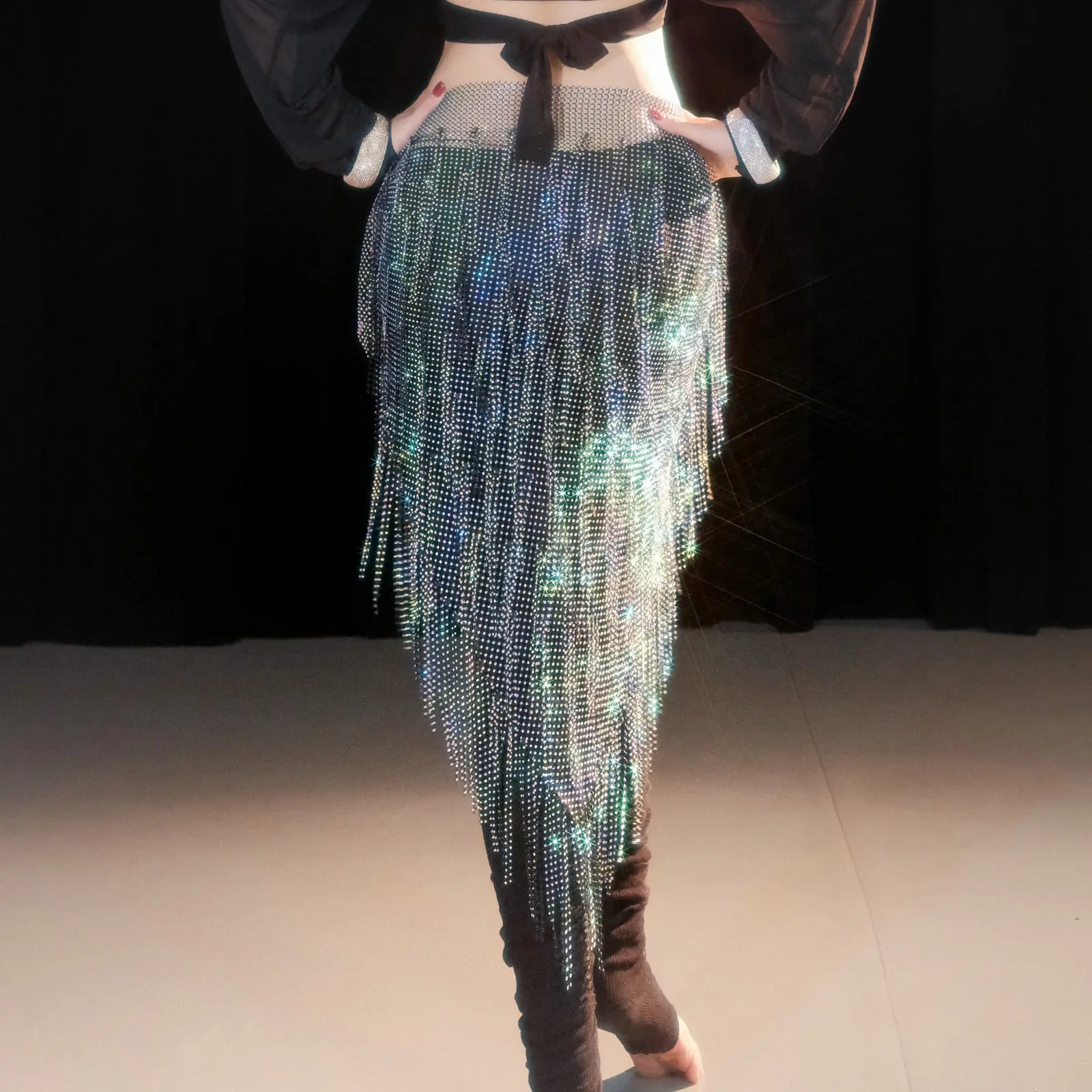 belly dance street dance  dynamic fart curtain fantasy galaxy tassel hip scarf gypsy heavy-duty fishnet hot waist chain scarf view 2