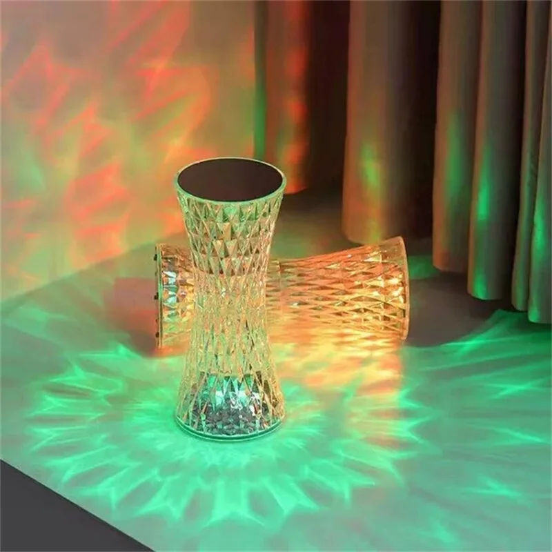 Imagem -04 - Candeeiro de Mesa Cristal Led Projetor de Cintura Pequeno Toque Diamante Romântico Luz Atmosférica Usb Luz Noturna para Quarto Cores 16 Cores