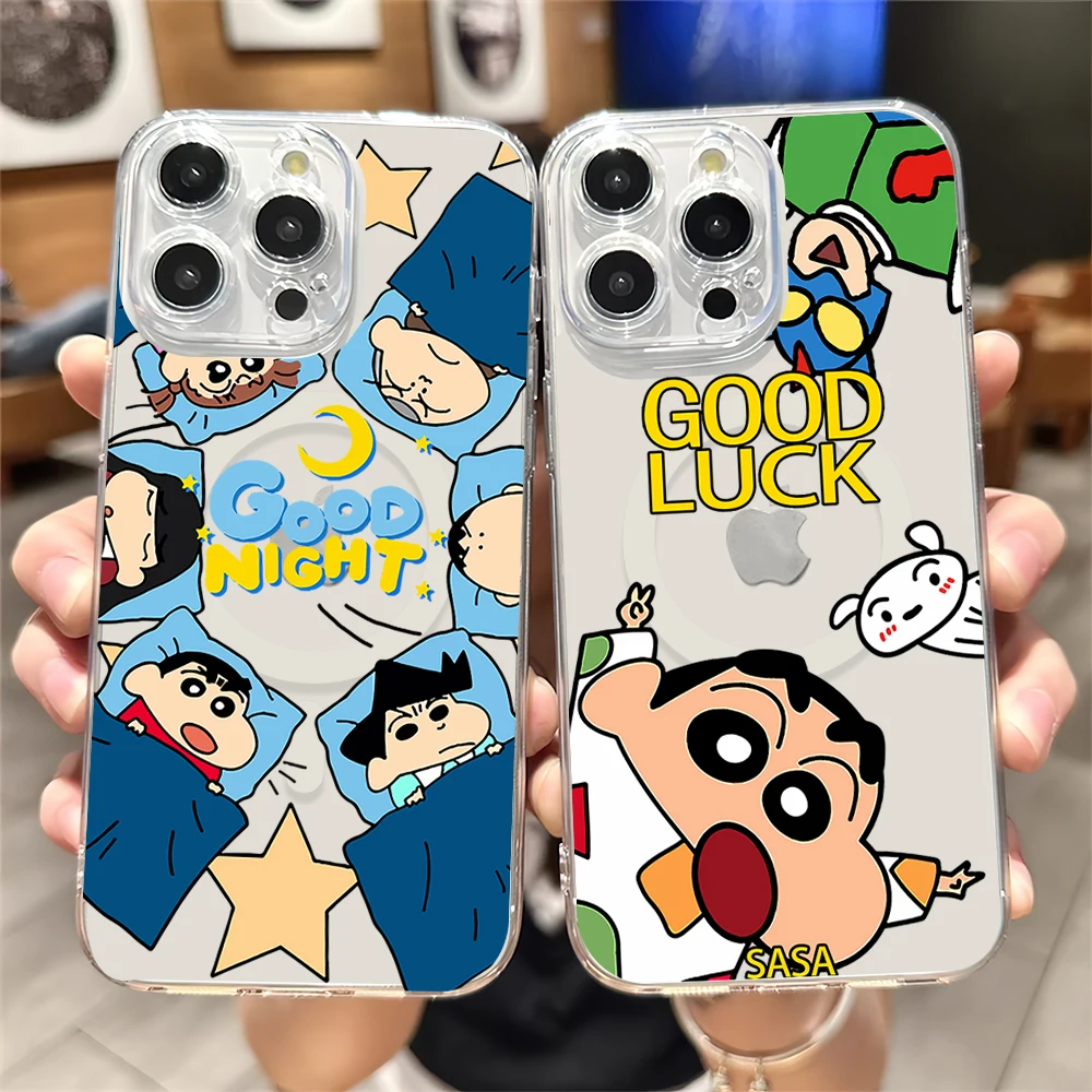 bilibili C-Crayon S-Shin-chan Phone Case for iPhone Plus 11 13 12 14 15 16 Pro Max Transparent Shell Magsafe Magnetic Wireless