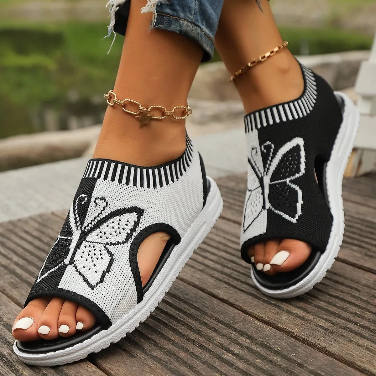 New Women's Shoes Summer Roman Flat Sandals Mesh Casual Wedge Low Heels Beach Platform Shoe Sports Comfort