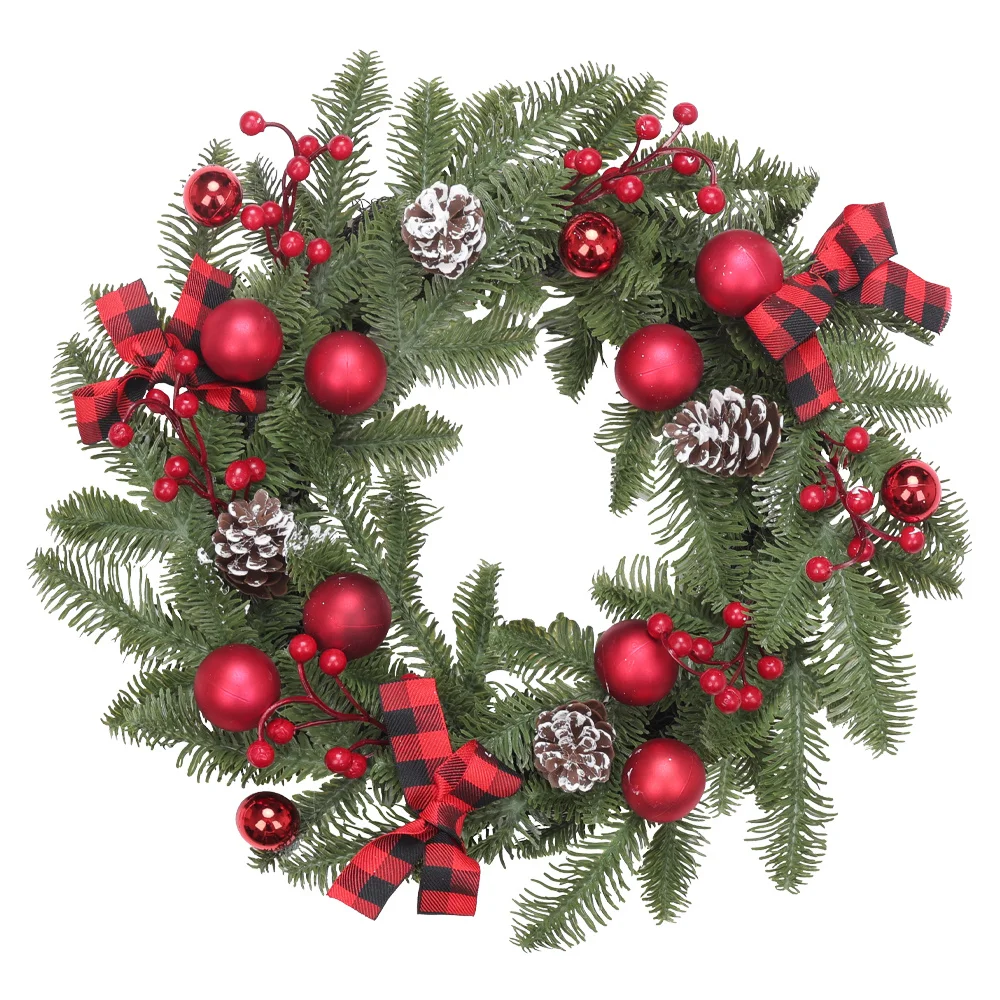 إكليل زهور عيد الميلاد، قلادة تزيين على شكل فاكهة صنوبر حمراء مخروطية من الصنوبر والسرو، بهو منزلي، ديكور جداري، معلق للباب