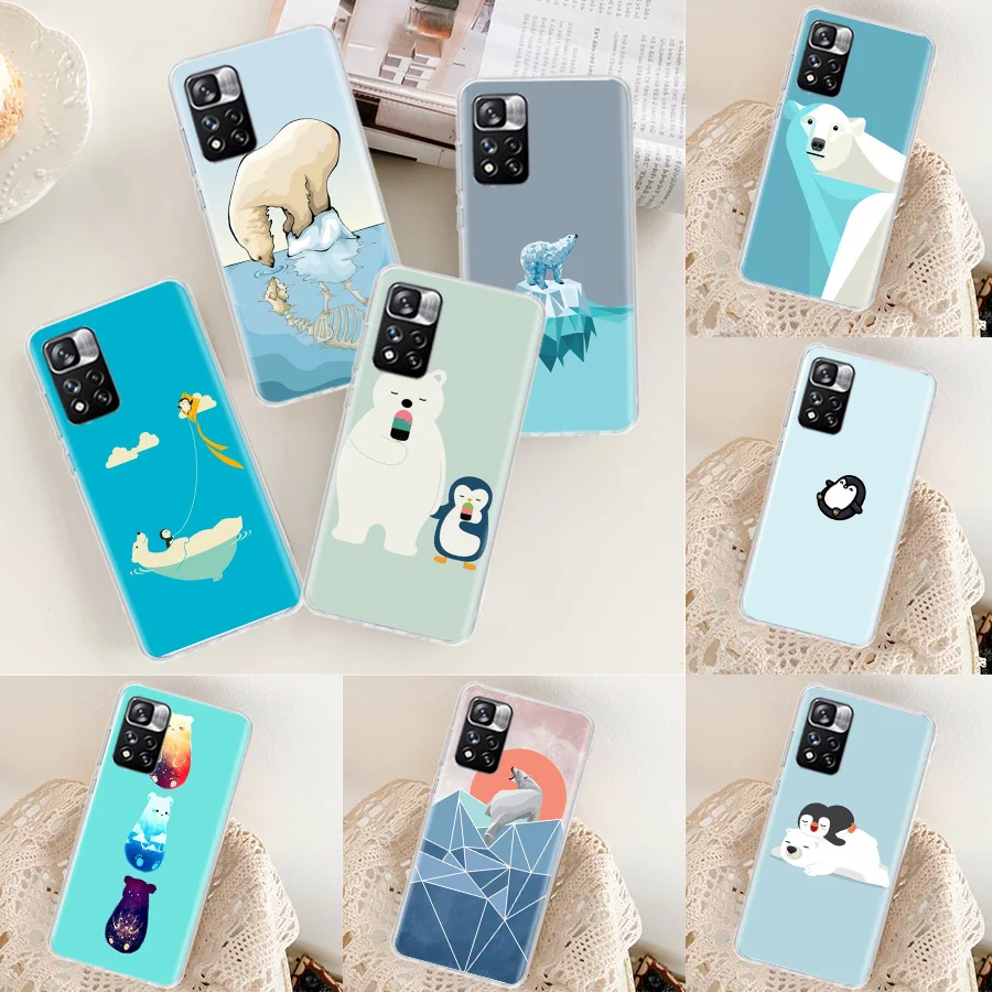 Lovely Penguin Polar Bear Phone Case For Xiaomi Redmi Note 11 12 Pro Plus 12S 11S 11T 11E 10S 10 9 9S 9T 4G 5G 8 8T 7 Cover Coqu