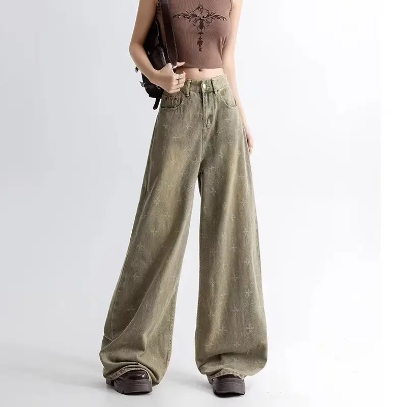 Women's American Vintage Washed Thin Jeans Street Casual Neutral Style Nostalgia Denim Trousers Female High Waist Straight Pants