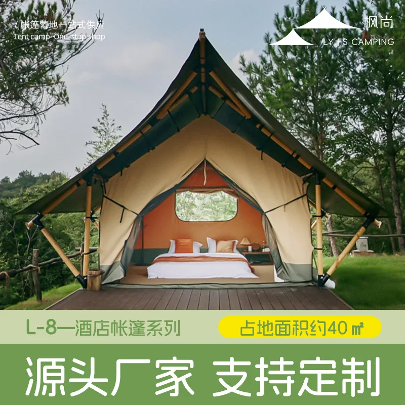 Hotel Tent Double Layer Canopy, Rainproof Windproof Luxury Glamping Shelter, B&B Resort Outdoor Camping Canvas Adventure Travel