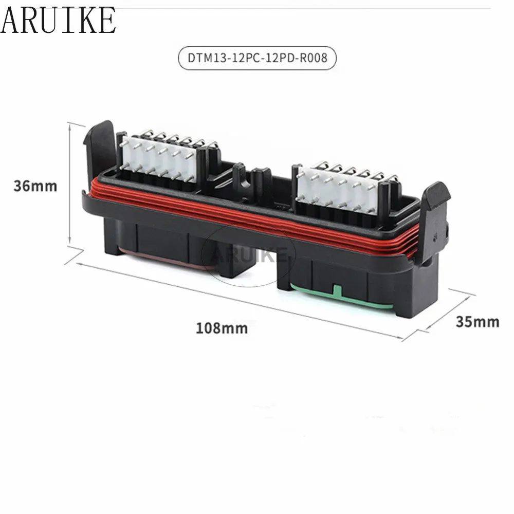 DTM13-12PA-12PC-R008  24 Pin Waterproof Connector Bend  Seat Wiring Terminal DTM Black Type PA66