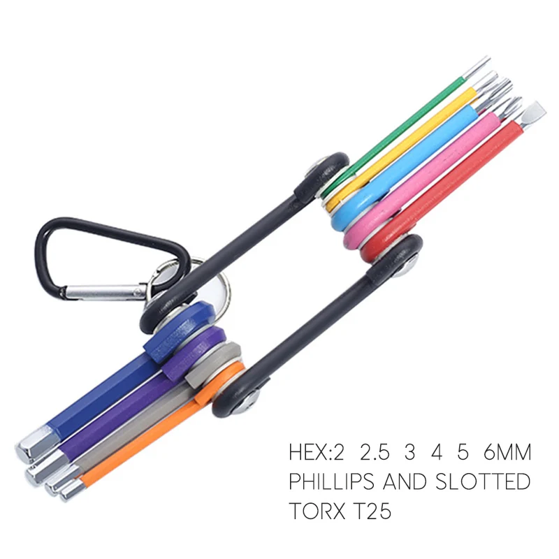 Juego de herramientas de mano para bicicleta, juego de llaves allen hexagonales de 9 piezas, 1,5mm-10mm, con código de color, con manga larga, accesorios para bicicleta