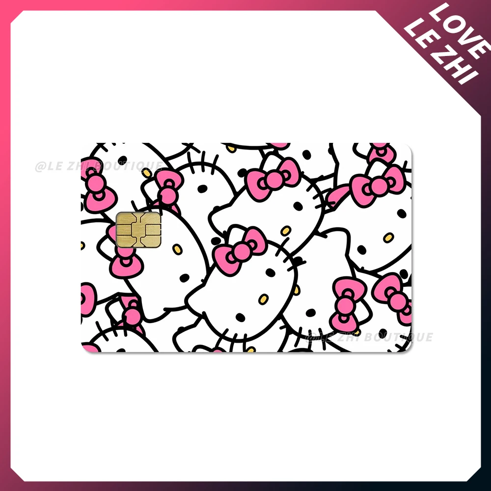 Promoción de ventas Kawaii Hello Kitty tarjeta de crédito Chip pequeño piel pegatinas de fiesta dibujos animados tarjeta bancaria impermeable Metro pegatinas regalo