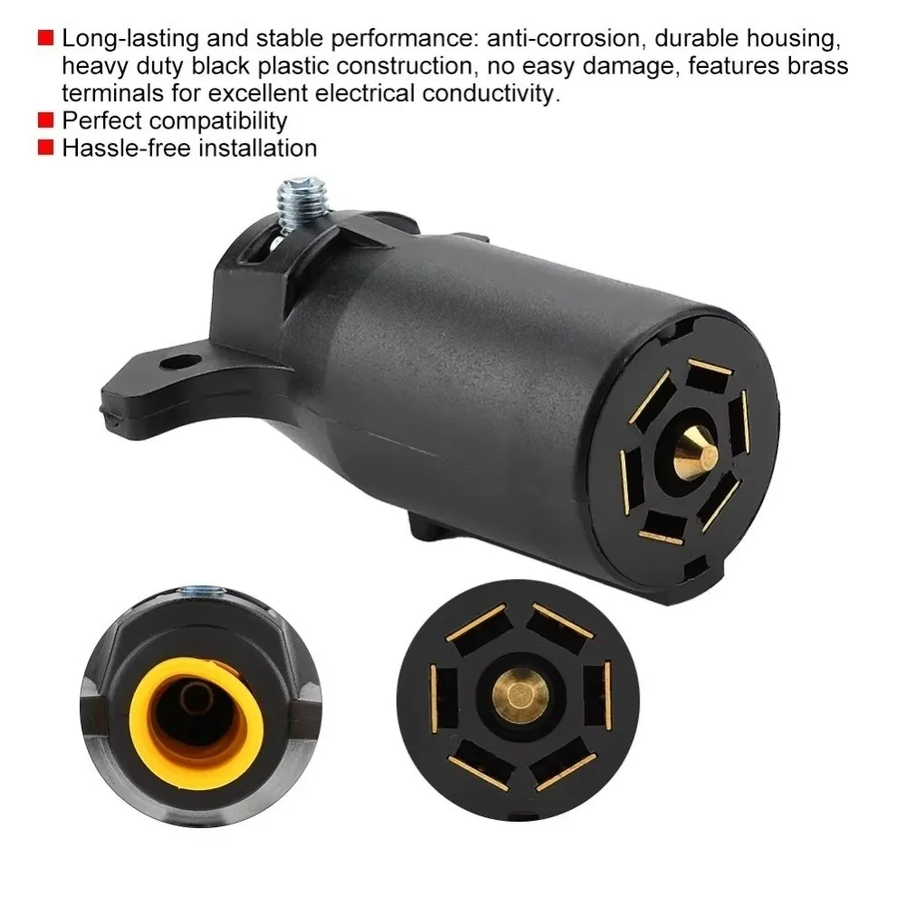 American Standard 7 Pin Round Trailer Connector 12V 7 Way Light Plug Connector Blade Pin Male Female Pin Socket Pickup Trucks