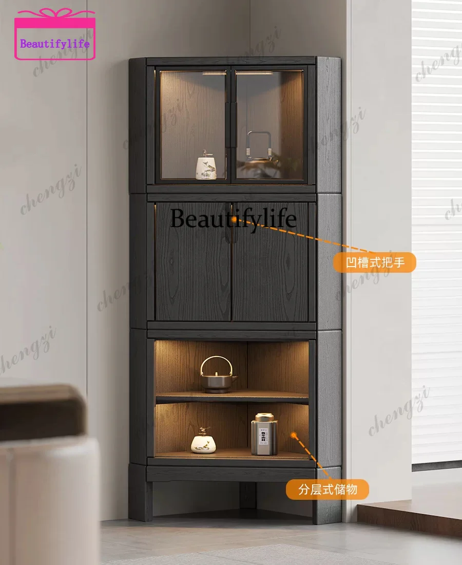 a55 Solid wood corner rack triangular cabinet living room corner cabinet bedroom multifunctional corner storage cabinet