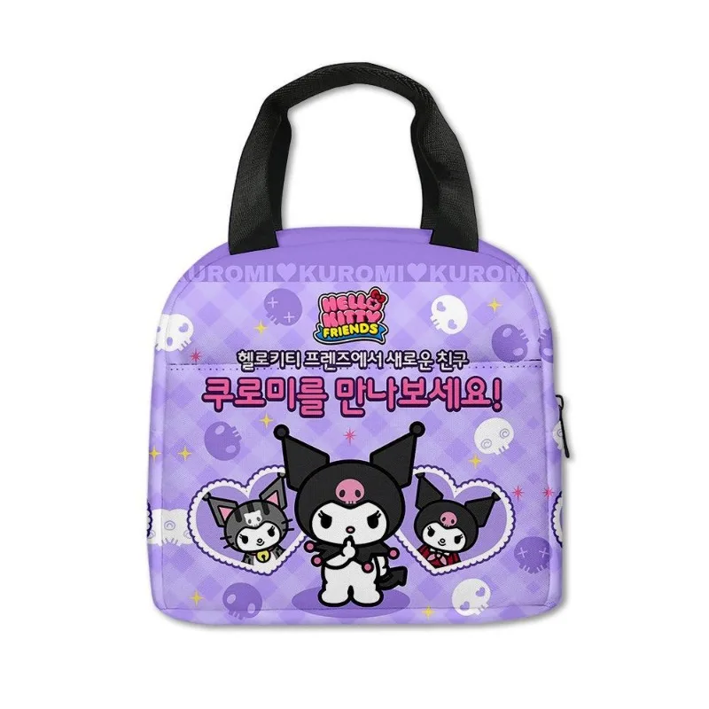 Sanrio Anime Kuromi Portable Bento Tote Bag Cartoon Student Food Insulation Cooler Lunch Box Bag Multifunctional Storage Handbag