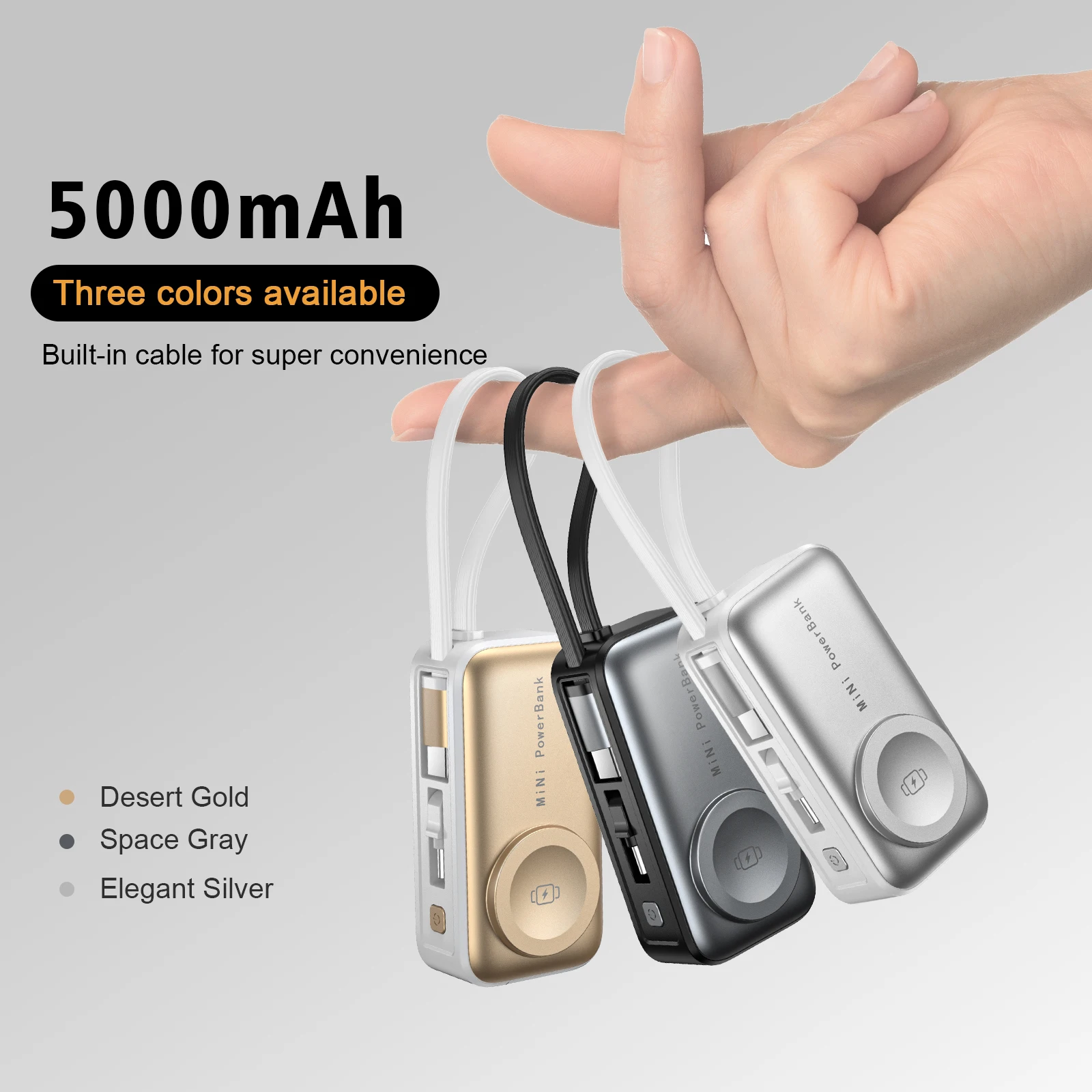 

Domars 5000 mAh Mini Power Bank Wireless Charging Type-C 3 in 1 Portable Charger External Battery for Iphone Earphone Watch