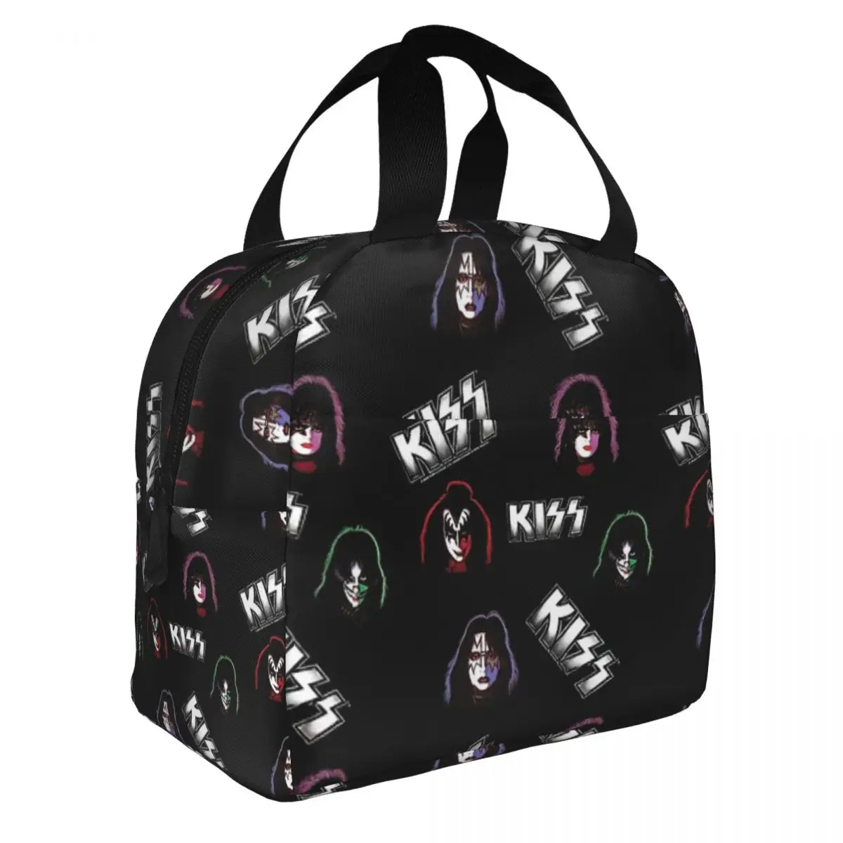 

KISS Faces & Logo Pattern Lunch Bento Bags Portable Aluminum Foil thickened Thermal Cloth Lunch Bag for Women Men Boy