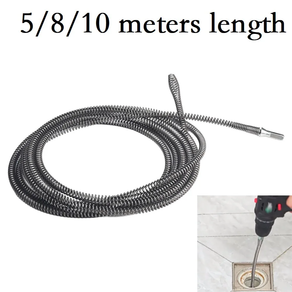 5/8/10Meters Spring Steel Pipe Cleaner With Connector Electric Drill Drain Auger For Sink Bathtub Shower Floor Drain