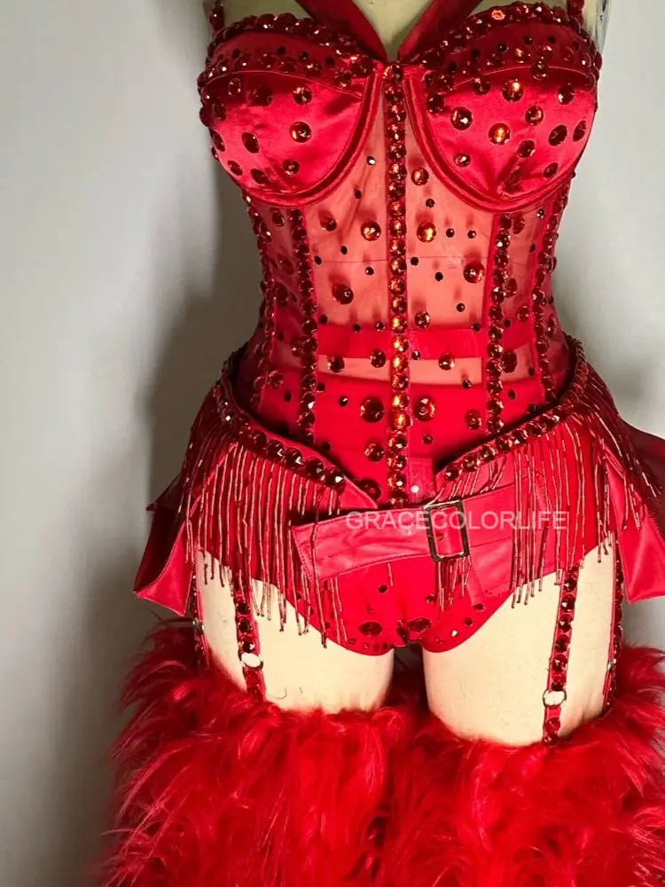 فستان مثير لي كريستال Rh ine حجر ريشة er jur er فورمان ce زي لمرحلة النادي ثوب مسائي