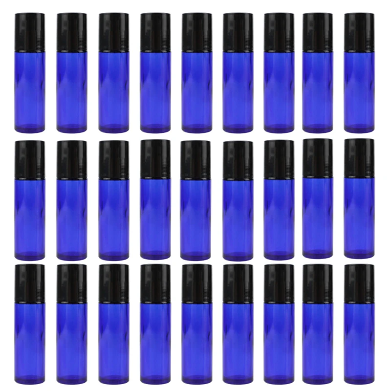 20/30/50pcs 10ml Blue Empty Refillable Roll On Bottles For Essential Oils Deodorant Containers With Stainless Steel Roller Ball