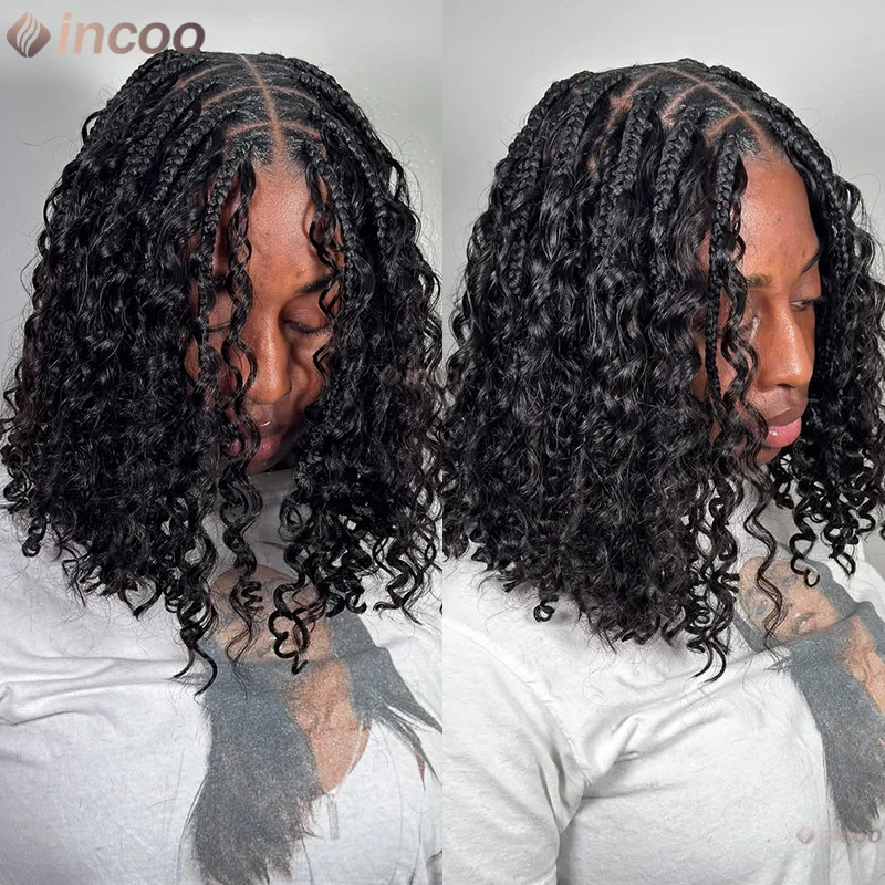 Perruque Lace Front Wig synthétique complète pour femmes noires, perruques tressées en dentelle de 12 pouces avec cheveux de bébé, perruque tressée en boîte sans nœuds