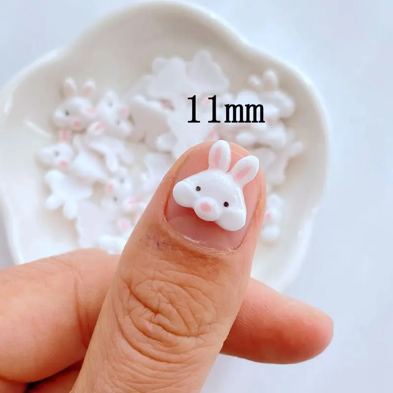 50Pcs New 10mm Cute Mini Rabbit Head Resin Figurine Crafts Flatback Cabochon Ornament Jewelry Making Hairwear Accessories