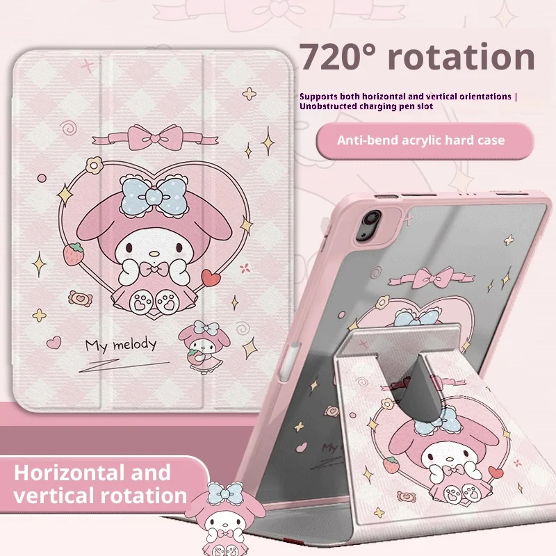 MINISO My Melody لجهاز iPad حافظة Ipad 9/10/11 A16 11in غطاء لوحي ipad Air3 4 5 M2 M3 10.9in Pro 4 5 6 12.9in M4 حافظة واقية